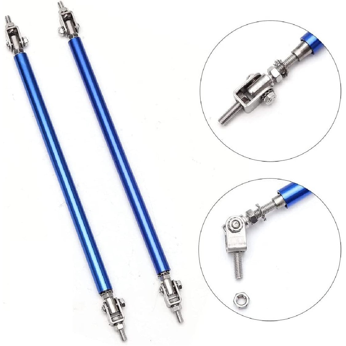 2-Piece Adjustable Front Bumper Lip Splitter Strut Rods – Blue Aluminum & Stainless Steel Tie Bars (Universal)