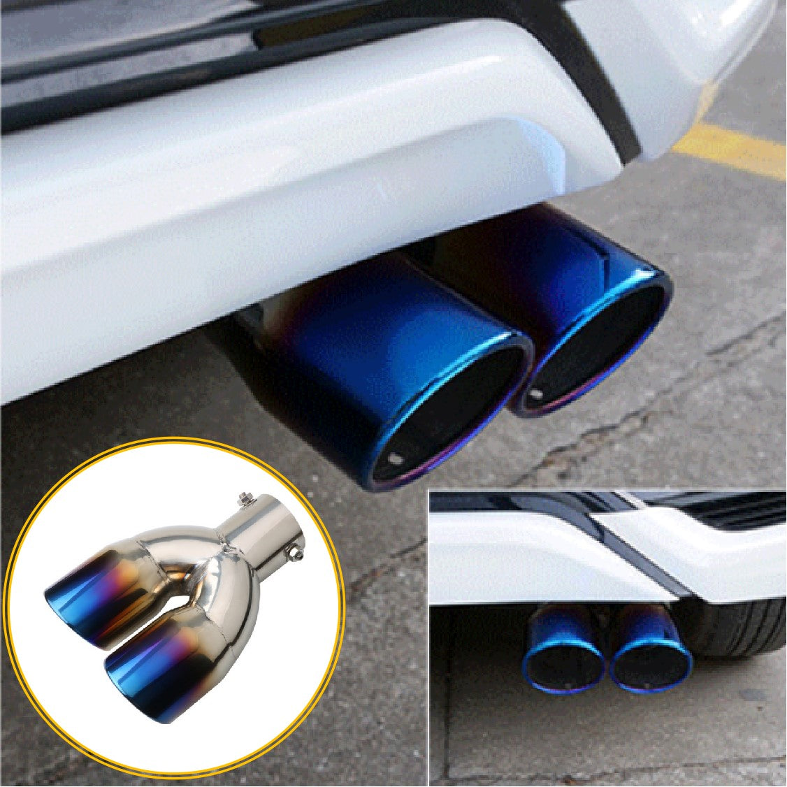 Large Twin Angle Dual Exhaust Trim Tips – 89mm Chrome Muffler Pipe Tail Trim (EX17)