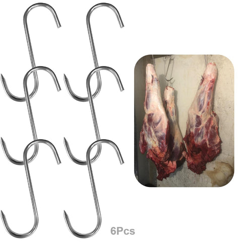 6Pcs Heavy Duty Meat Hooks Butchers Hooks Sharp S Hooks Stainless Steel 18cm 6Pcs Heavy Duty Meat Hooks Butchers Hooks Sharp S Hooks Stainless Steel 18cm