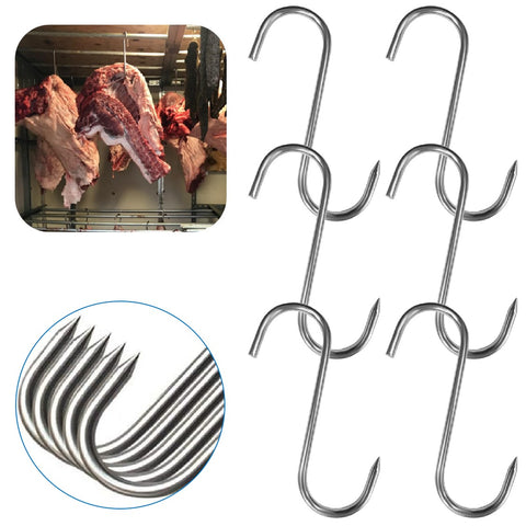 6Pcs Heavy Duty Meat Hooks Butchers Hooks Sharp S Hooks Stainless Steel 18cm 6Pcs Heavy Duty Meat Hooks Butchers Hooks Sharp S Hooks Stainless Steel 18cm