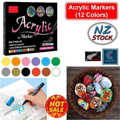 Acrylic Markers Paint Pens 12 Colors - Referdeal Acrylic Markers Paint Pens 12 Colors - Referdeal