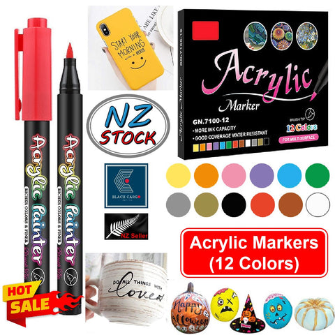 Acrylic Markers Paint Pens 12 Colors - Referdeal Acrylic Markers Paint Pens 12 Colors - Referdeal