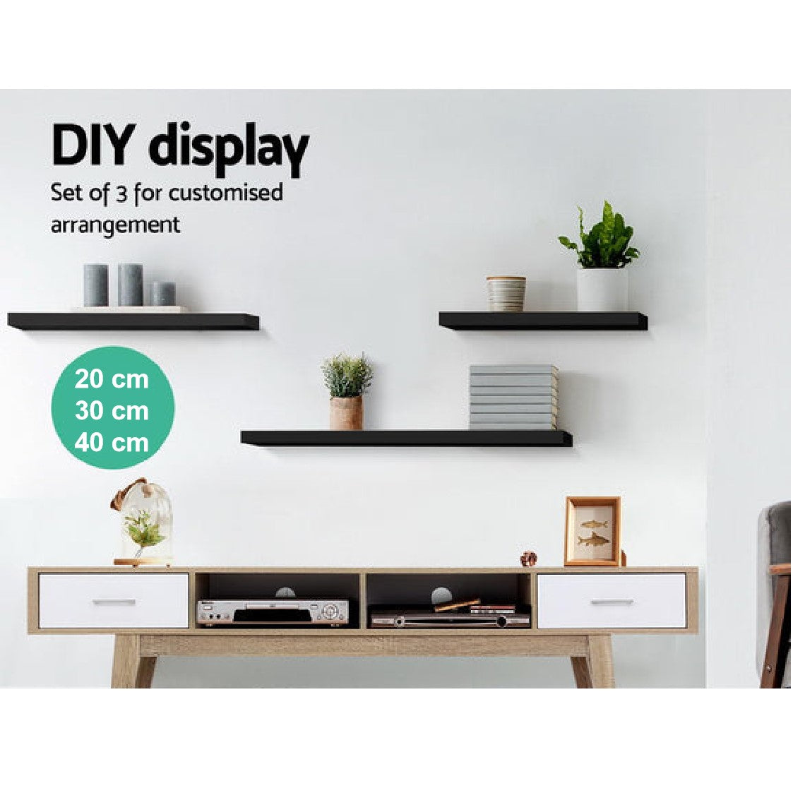 Set of 3Pcs Wood Hanging Shelves Floating Shelves Hanging Shelves - Black Set of 3Pcs Wood Hanging Shelves Floating Shelves Hanging Shelves - Black