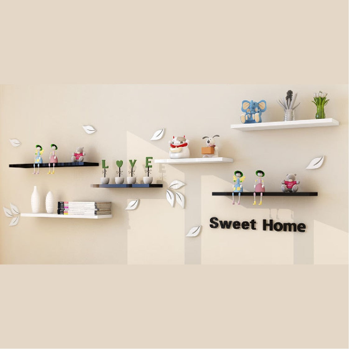 Set of 3Pcs Wood Hanging Shelves Floating Shelves Hanging Shelves - Black Set of 3Pcs Wood Hanging Shelves Floating Shelves Hanging Shelves - Black