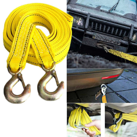Heavy Duty Tow Strap with Metal Safety Hooks 4m Length 5 Ton Break Strength