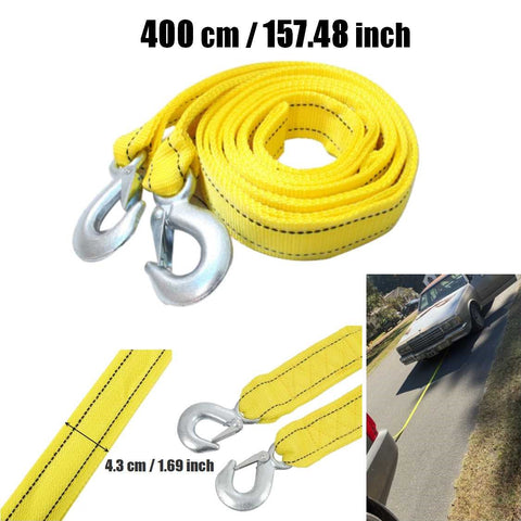 Heavy Duty Tow Strap with Metal Safety Hooks 4m Length 5 Ton Break Strength
