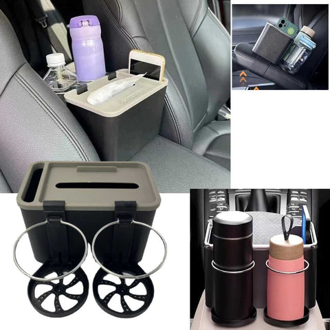 Multi-Functional Car Armrest Organizer With Cup Holders & Tissue Box