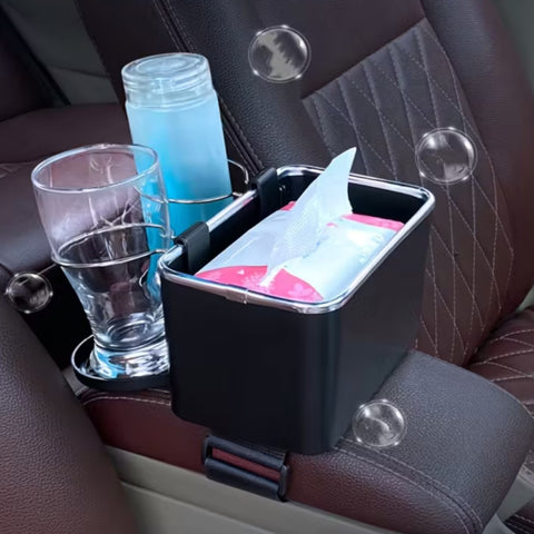 Multi-Functional Car Armrest Organizer With Cup Holders & Tissue Box