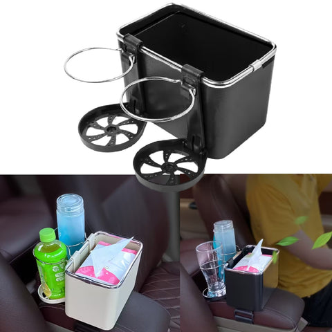 Multi-Functional Car Armrest Organizer With Cup Holders & Tissue Box