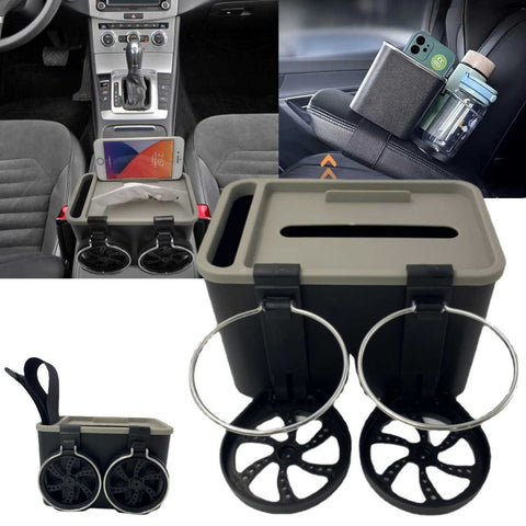 Multi-Functional Car Armrest Organizer With Cup Holders & Tissue Box
