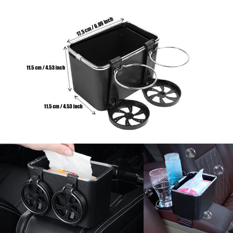 Multi-Functional Car Armrest Organizer With Cup Holders & Tissue Box