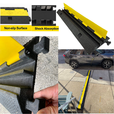 Floor Cable Protector 2 Channel Rubber Traffic Speed Bumps Hose Protector