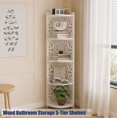 Freestanding Wood Bathroom Storage Cabinet with Doors and Shelves