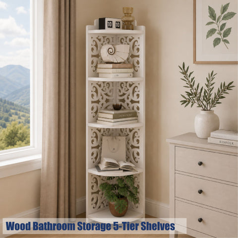Freestanding Wood Bathroom Storage Cabinet with Doors and Shelves