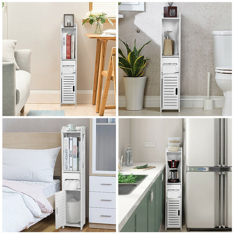 Freestanding Wood Bathroom Storage Cabinet with Doors and Shelves