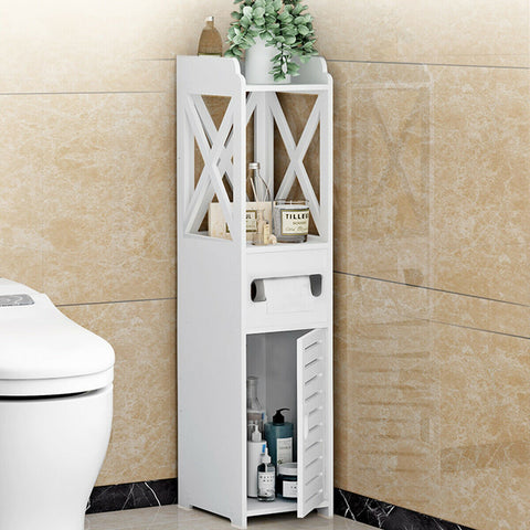 Freestanding Wood Bathroom Storage Cabinet with Doors and Shelves