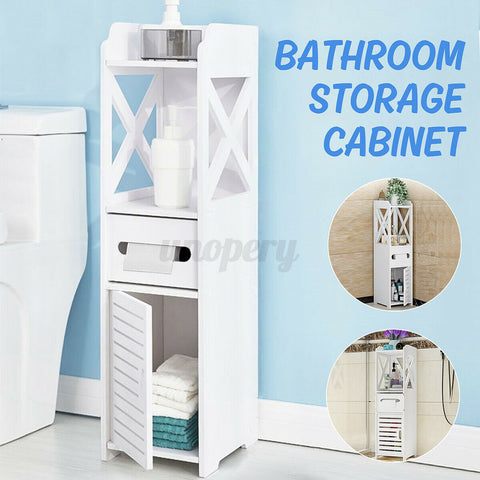 Freestanding Wood Bathroom Storage Cabinet with Doors and Shelves