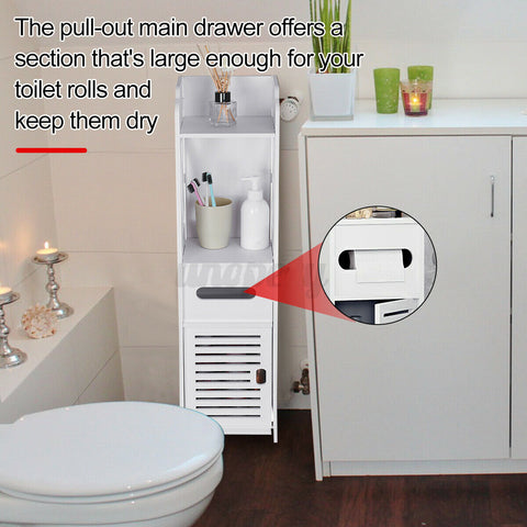 Freestanding Wood Bathroom Storage Cabinet with Doors and Shelves
