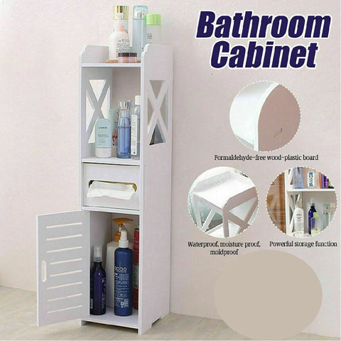Freestanding Wood Bathroom Storage Cabinet with Doors and Shelves