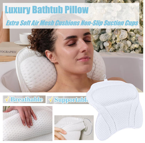 Ergonomic Luxury Bath Pillow Tub Pillow with Head Support AirMesh