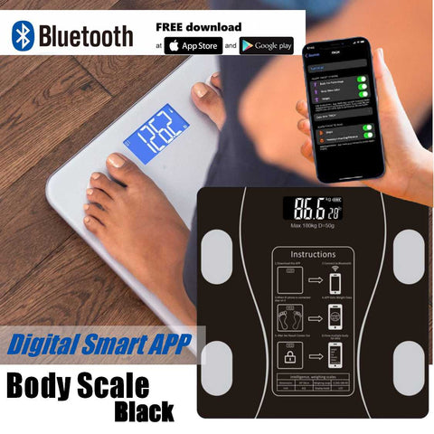 Wireless Digital Bathroom Scale for Body Weight Scale Bluetooth APP  - Black