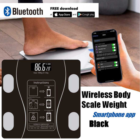 Wireless Digital Bathroom Scale for Body Weight Scale Bluetooth APP  - Black