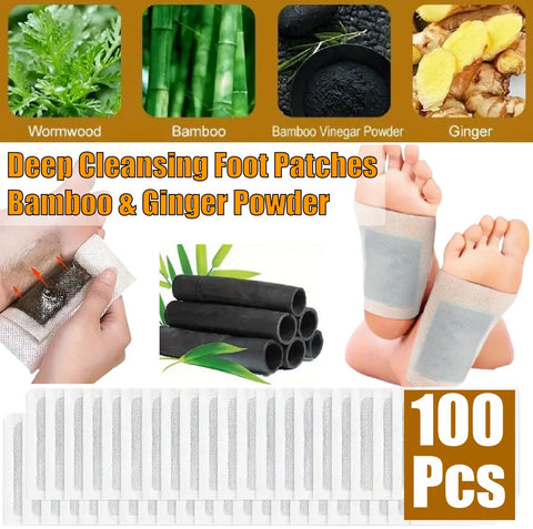 Weight Loss 100Pcs Detox Foot Pads Bamboo Vinegar Ginger Patch Enhances Energy