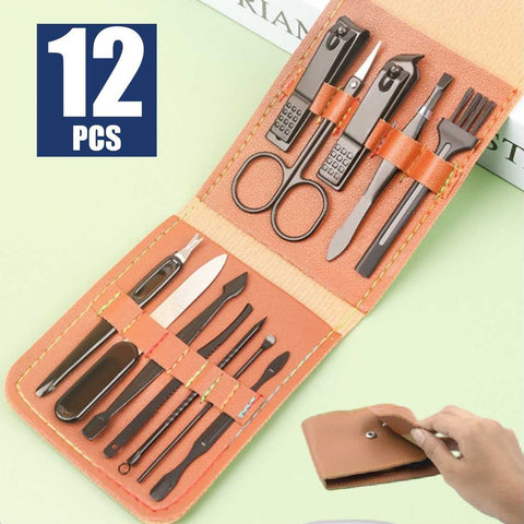 Portable Manicure Set Stainless Steel 12Pcs Pedicure Clipper Grooming Tools