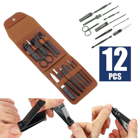 Portable Manicure Set Stainless Steel 12Pcs Pedicure Clipper Grooming Tools