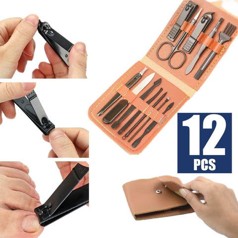 Portable Manicure Set Stainless Steel 12Pcs Pedicure Clipper Grooming Tools