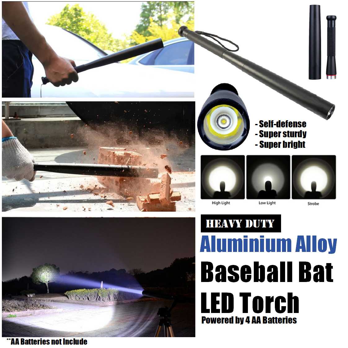 Baseball Flashlight LED Baseball Bat Flashlight Self Defense baton Torch Security Protect ...