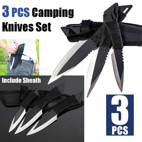 3-Piece Fixed Blade Outdoor Survival Knife Set with Nylon Sheath