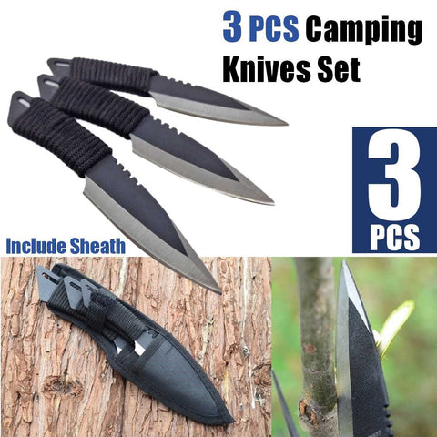 3-Piece Fixed Blade Outdoor Survival Knife Set with Nylon Sheath
