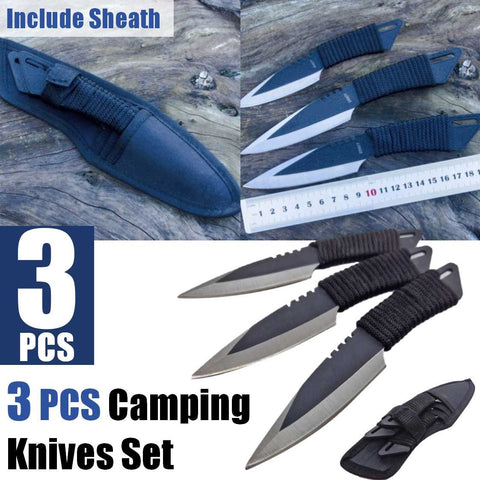 3-Piece Fixed Blade Outdoor Survival Knife Set with Nylon Sheath