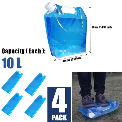 4Pack Collapsible Water Bag 10L Camping Foldable Water Container Water Tank