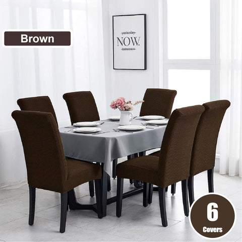 6Pcs Stretch Spandex Dining Room Chair Covers -  Brown