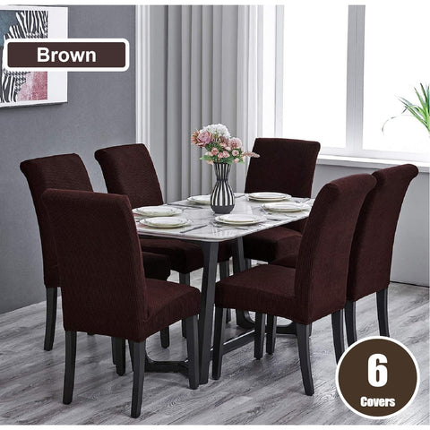 6Pcs Stretch Spandex Dining Room Chair Covers -  Brown