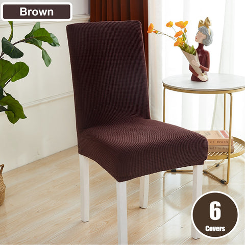 6Pcs Stretch Spandex Dining Room Chair Covers -  Brown