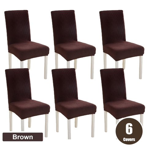 6Pcs Stretch Spandex Dining Room Chair Covers -  Brown