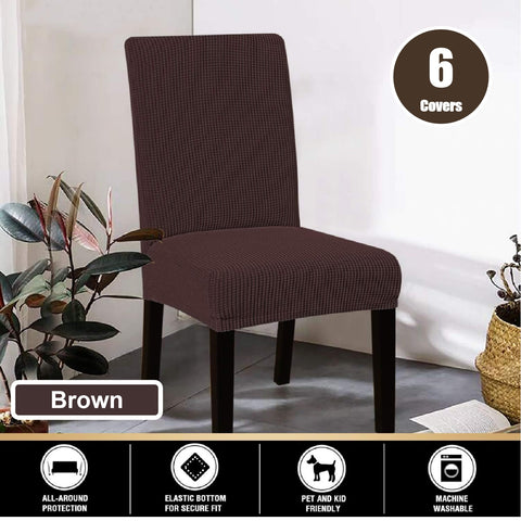 6Pcs Stretch Spandex Dining Room Chair Covers -  Brown