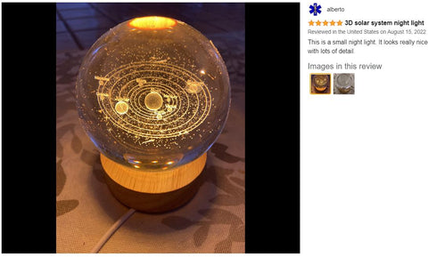 3D Saturn Crystal Ball Night Light Lamp LED Table Lamp Wooden Base