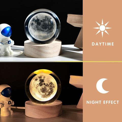 3D Saturn Crystal Ball Night Light Lamp LED Table Lamp Wooden Base