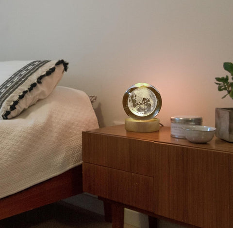 3D Saturn Crystal Ball Night Light Lamp LED Table Lamp Wooden Base