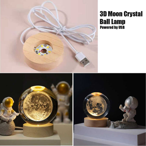3D Saturn Crystal Ball Night Light Lamp LED Table Lamp Wooden Base