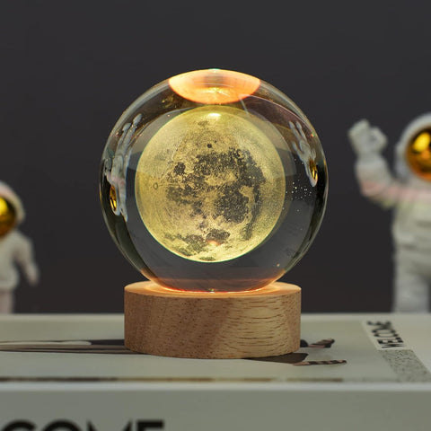 3D Saturn Crystal Ball Night Light Lamp LED Table Lamp Wooden Base