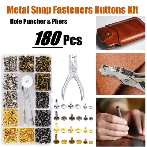 Leather Craft Metal Snap Fasteners Buttons Kit Leather Hole Puncher DIY Tools