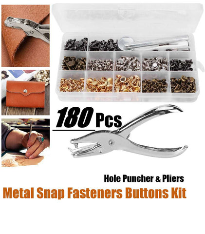 Leather Craft Metal Snap Fasteners Buttons Kit Leather Hole Puncher DIY Tools