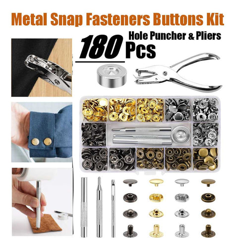 Leather Craft Metal Snap Fasteners Buttons Kit Leather Hole Puncher DIY Tools