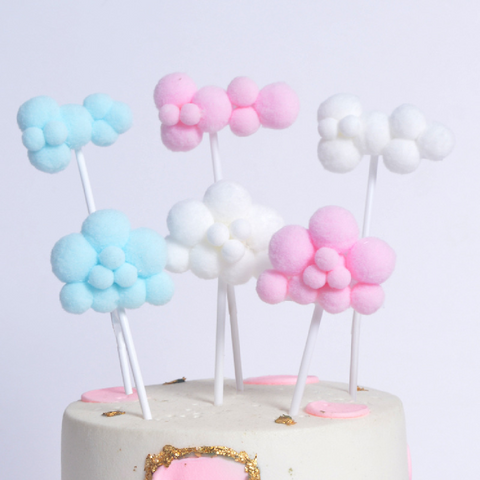 10Pcs Cake Topper Cake Decoration Soft Fluffy Clouds - Pink - Large