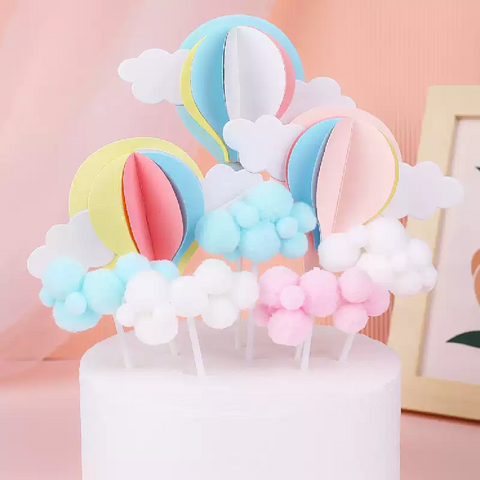 10Pcs Cake Topper Cake Decoration Soft Fluffy Clouds - Pink - Large